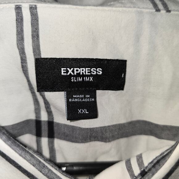 Express Slim1MX Men's Longsleeve Button Up White/Black Plaid Size XXL - Picture 3 of 8